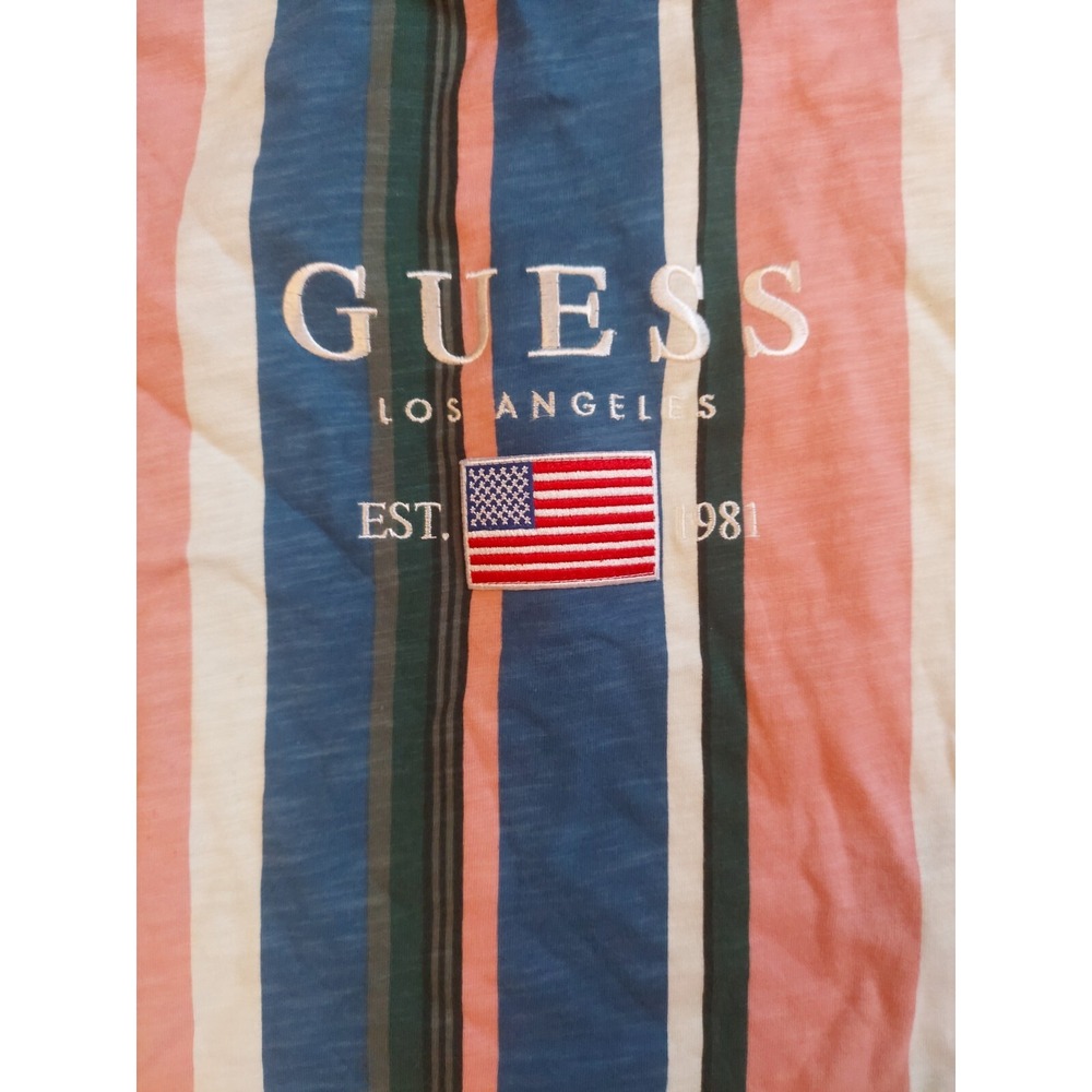 David Sayer Guess Striped Short Sleeve Embroidered Shirt Size Small - Picture 2 of 4